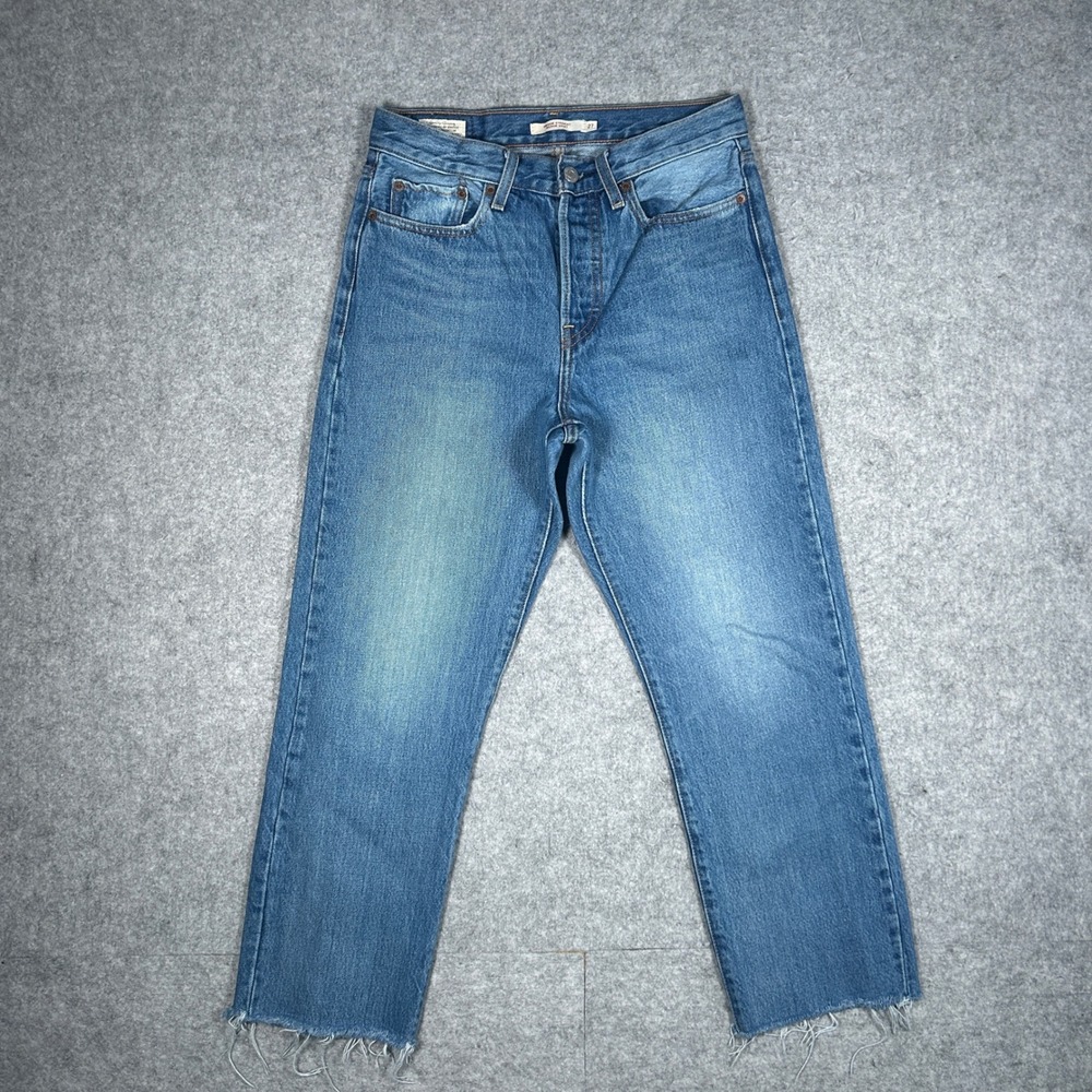 Levi's Denim Jeans Womens 27 Blue Wedgie Straight High Rise Raw Hem Casual